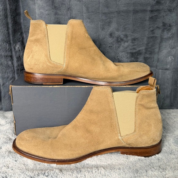 Aldo Chelsea Boots Men 10 Tan Suede Elastic Goring Pull On Stacked Heel Romanian main image 6
